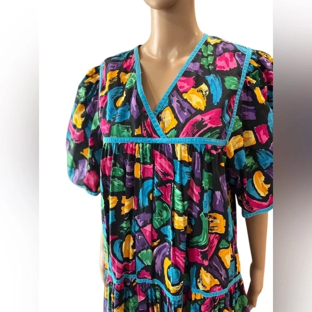 Vintage kaftan neon abstract 1980’s tiered muumuu-M